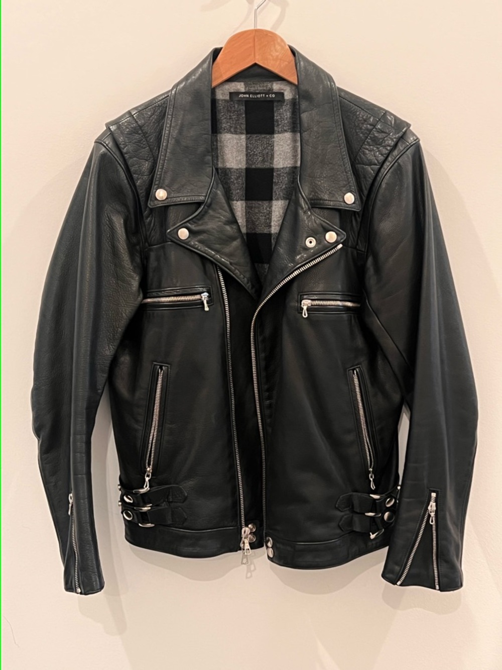 JOHN ELLIOTT Black Leather Moto Jacket